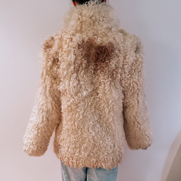 Vintage Persian Curly Geunuine Lamb Fur Coat White Cream Spotted Jacket S/M - Picture 2 of 8